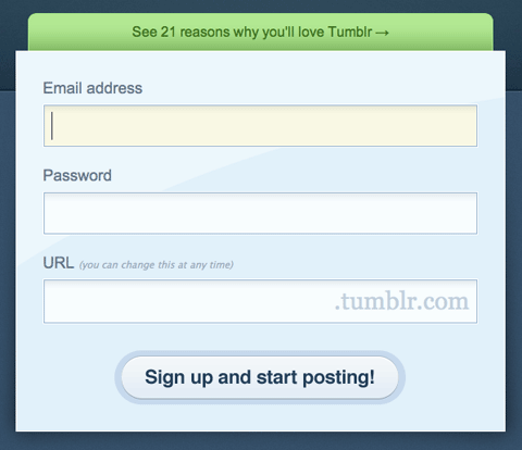 tumblr sign up form